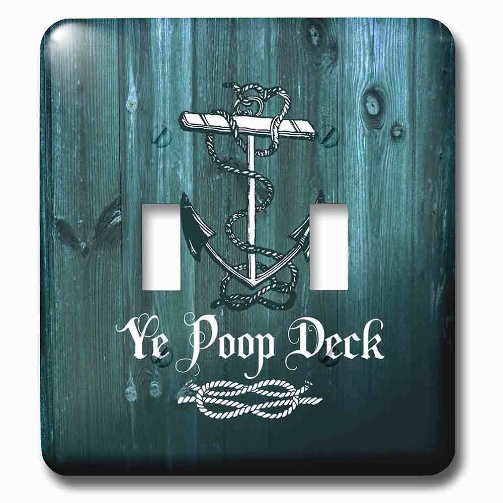 Double Toggle Wallplate With Poop Deck-White Anchor And Text On Blue Weatherboardnot Real Wood