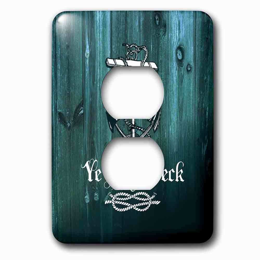 Single Duplex Outlet With Poop Deck-White Anchor And Text On Blue Weatherboardnot Real Wood