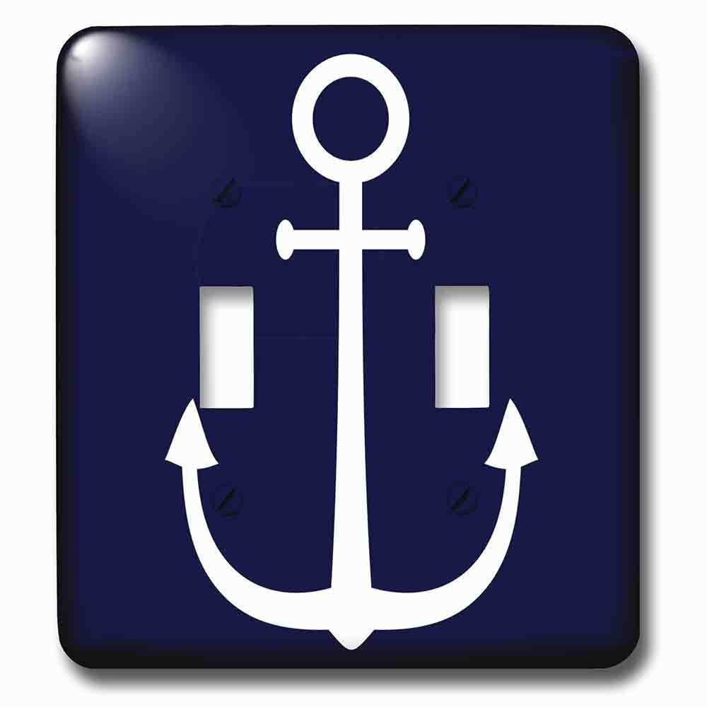 Double Toggle Wallplate With White Color Anchor On Dark Blue, Navy Background. Naval Design