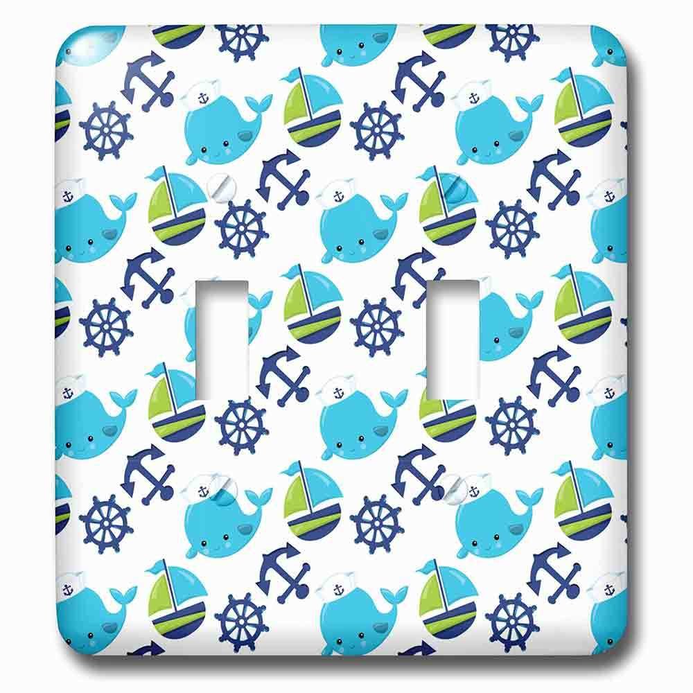 Double Toggle Wallplate With Cute Whales, Sail Boats, Sailing Wheels, Sailing Anchors Pattern
