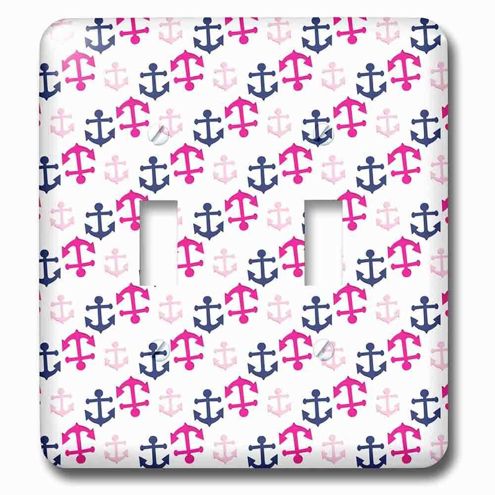 Double Toggle Wallplate With Cute Pink And Dark Blue Nautical Sailing Anchors Pattern