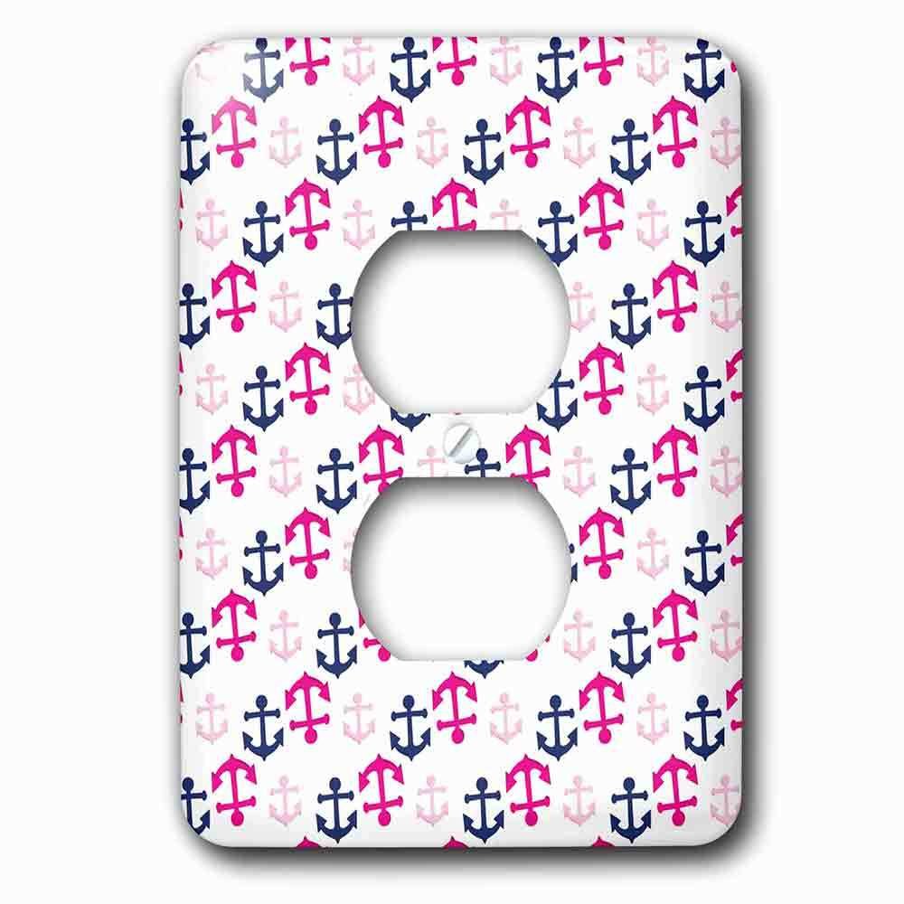 Single Duplex Outlet With Cute Pink And Dark Blue Nautical Sailing Anchors Pattern