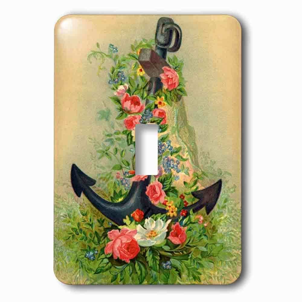 Single Toggle Wallplate With Image Of Vintage Anchor Covered In Flowers