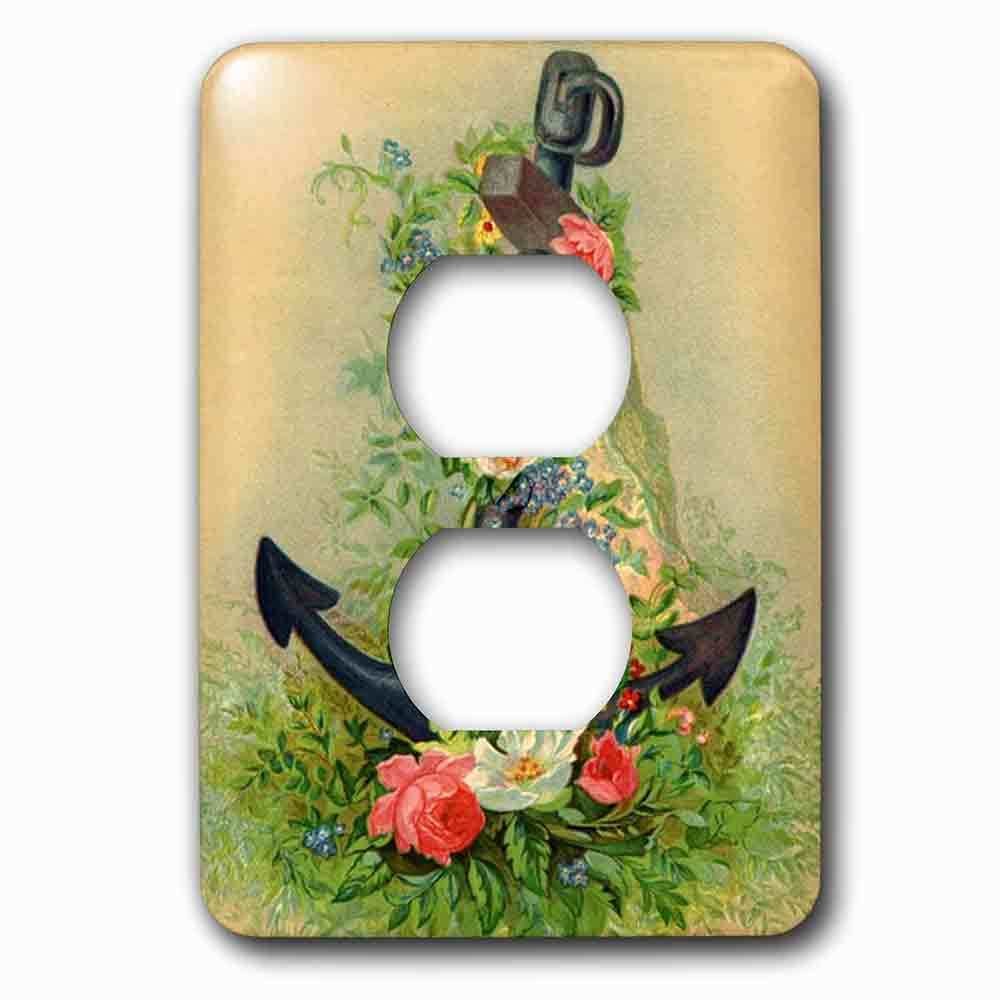 Single Duplex Outlet With Image Of Vintage Anchor Covered In Flowers