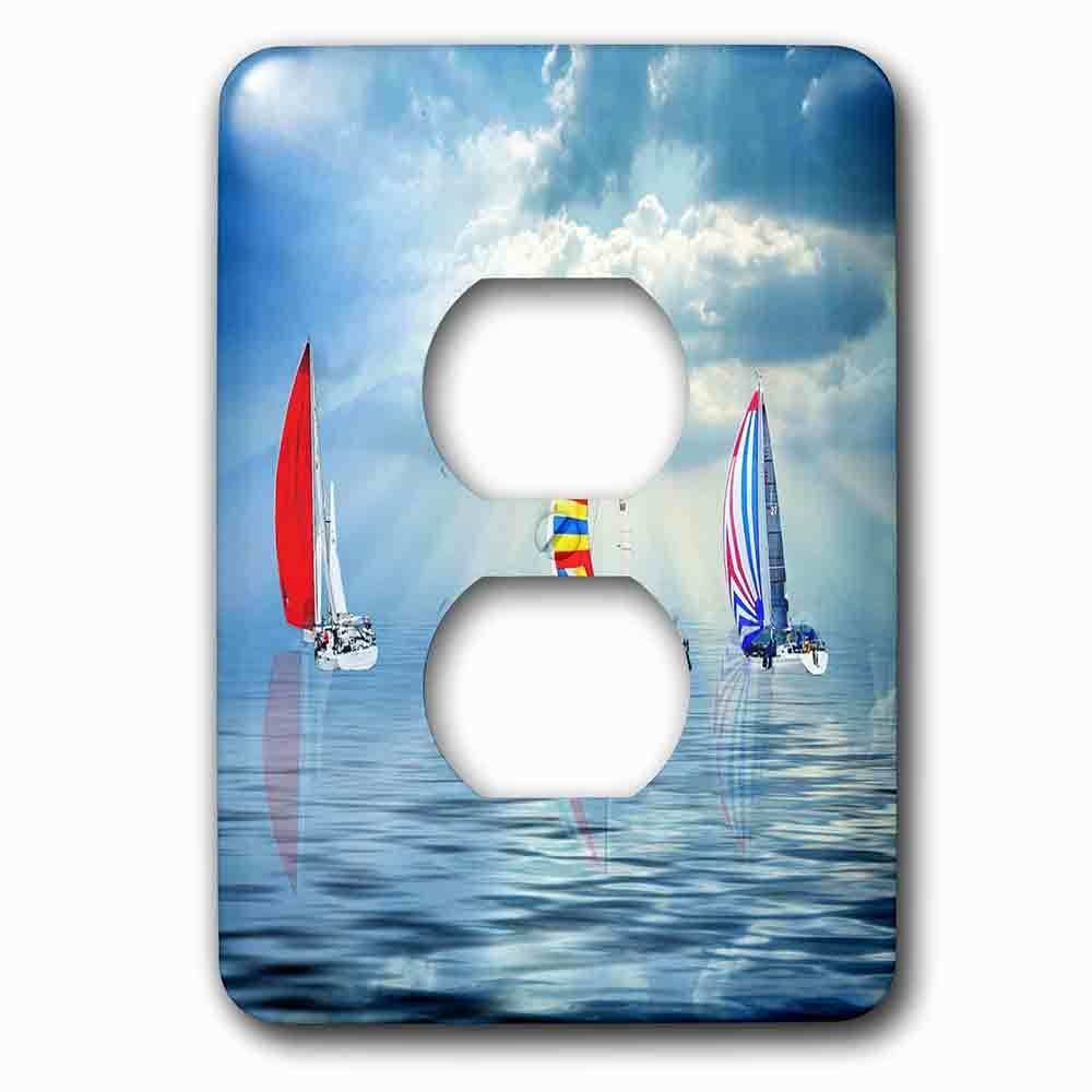 Single Duplex Outlet With Colorful Sailboats On A Calm Ocean Nautical Sailing Theme