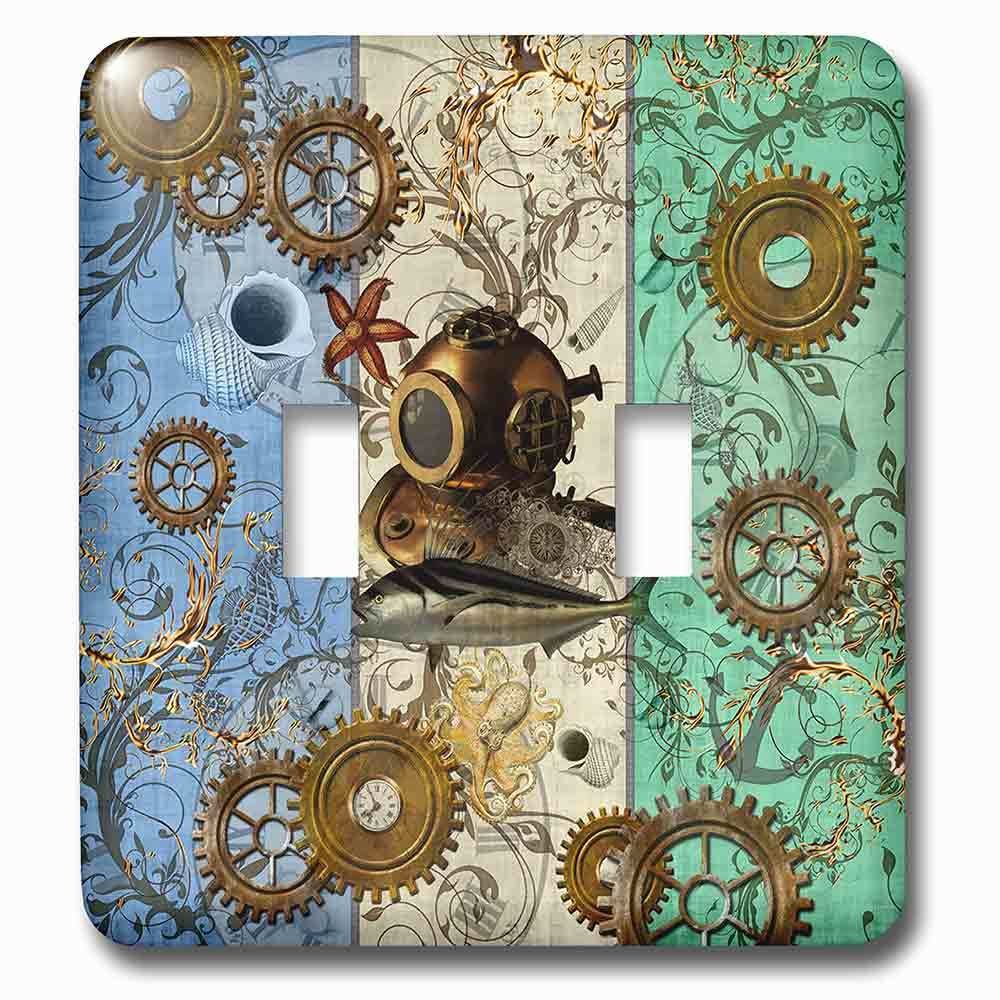 Double Toggle Wallplate With Nautical Steampunk With Antique Divers Helmet And Sea Creatures