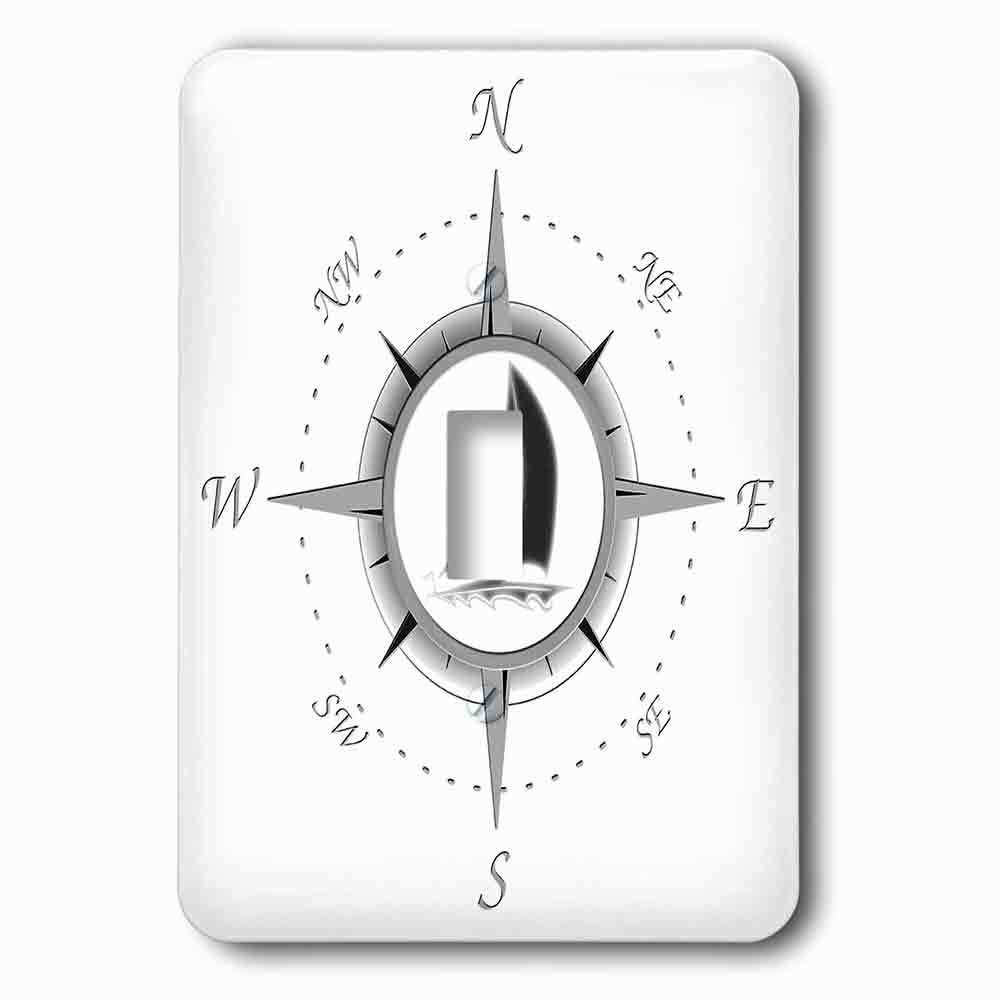 Single Toggle Wallplate With A Nautical Compass Rose Design With A Sailboat In The Center.