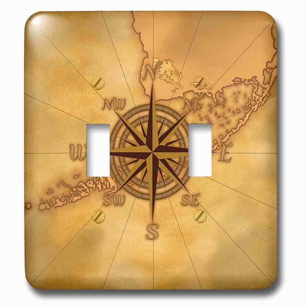 Double Toggle Wallplate With A Classic Compass Rose Over A Vintage Nautical Map Of The Florida Keys