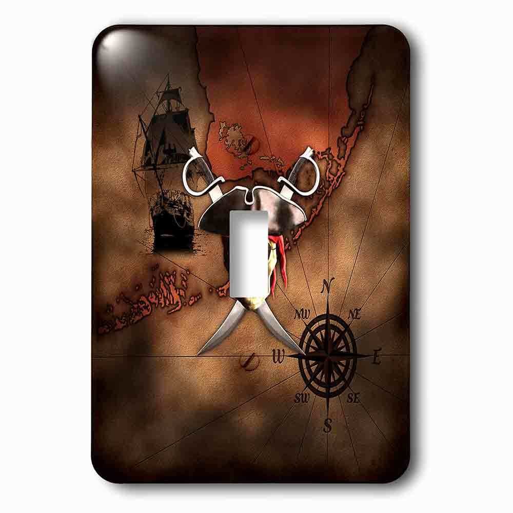 Single Toggle Wallplate With Pirate Skull And Crossed Swords Over A Nautical Pirate Map.