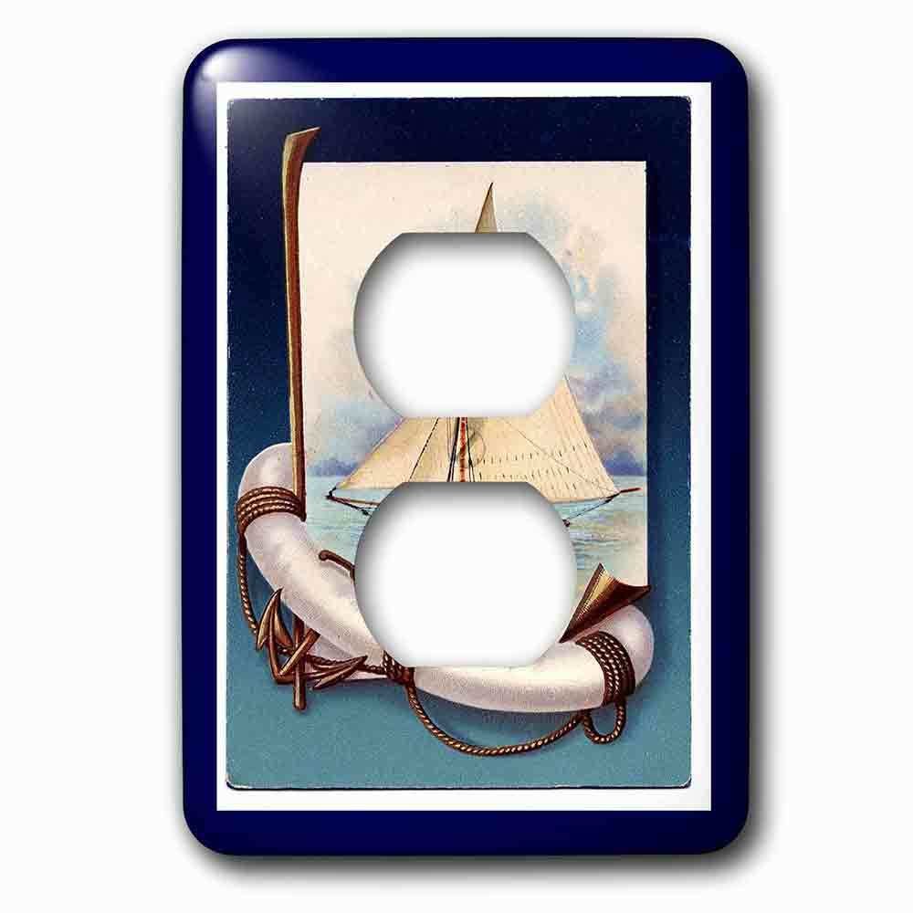 Single Duplex Outlet With Vintage Sailboat N Anchor With Navy Blue Frame