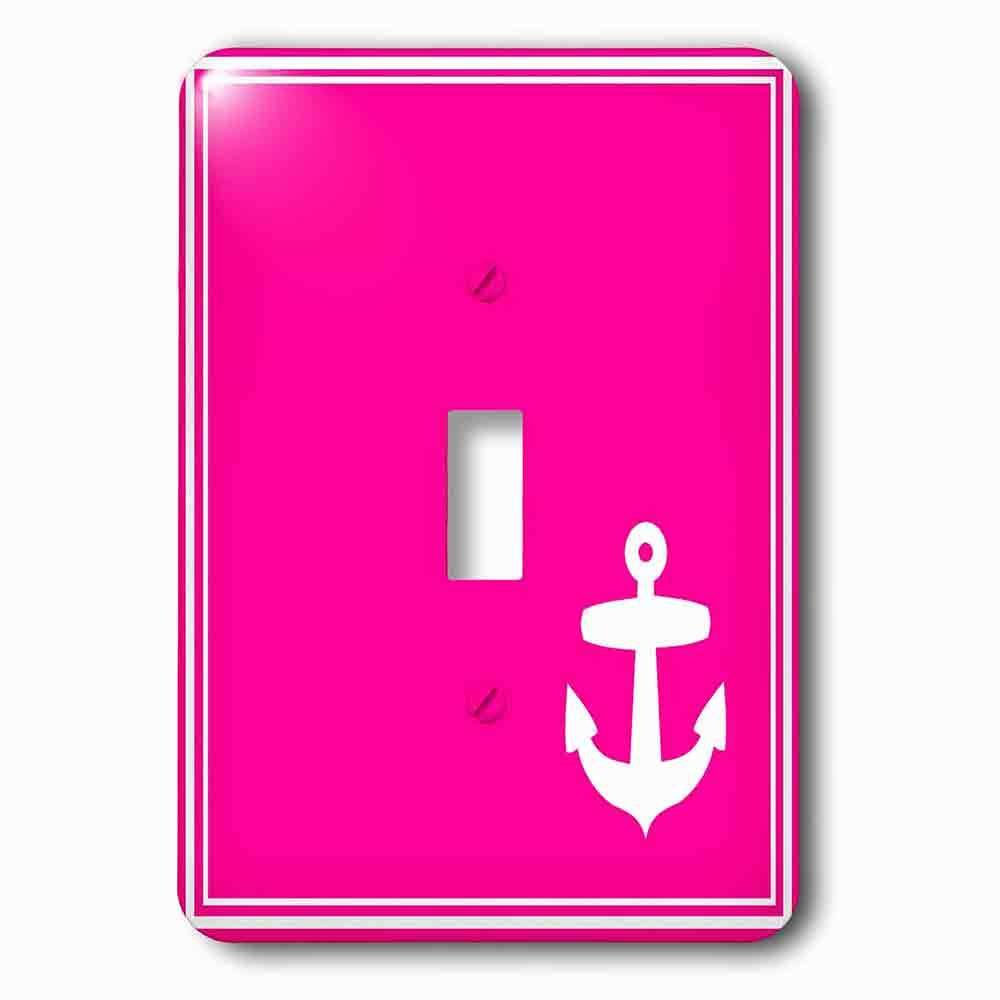 Single Toggle Wallplate With Contemporary Stylish Nautical White Sailing Anchor In Corner On Hot Pink With White Border