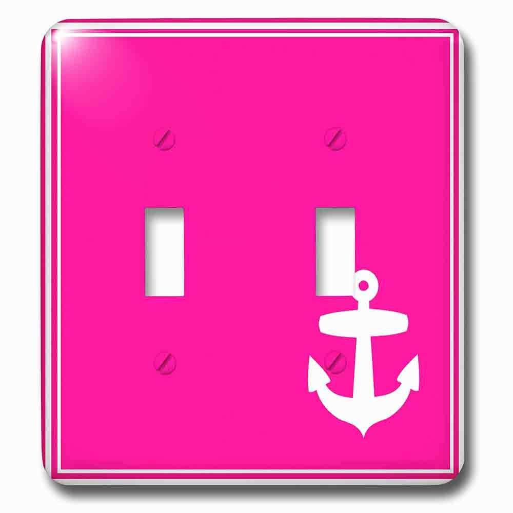 Double Toggle Wallplate With Contemporary Stylish Nautical White Sailing Anchor In Corner On Hot Pink With White Border