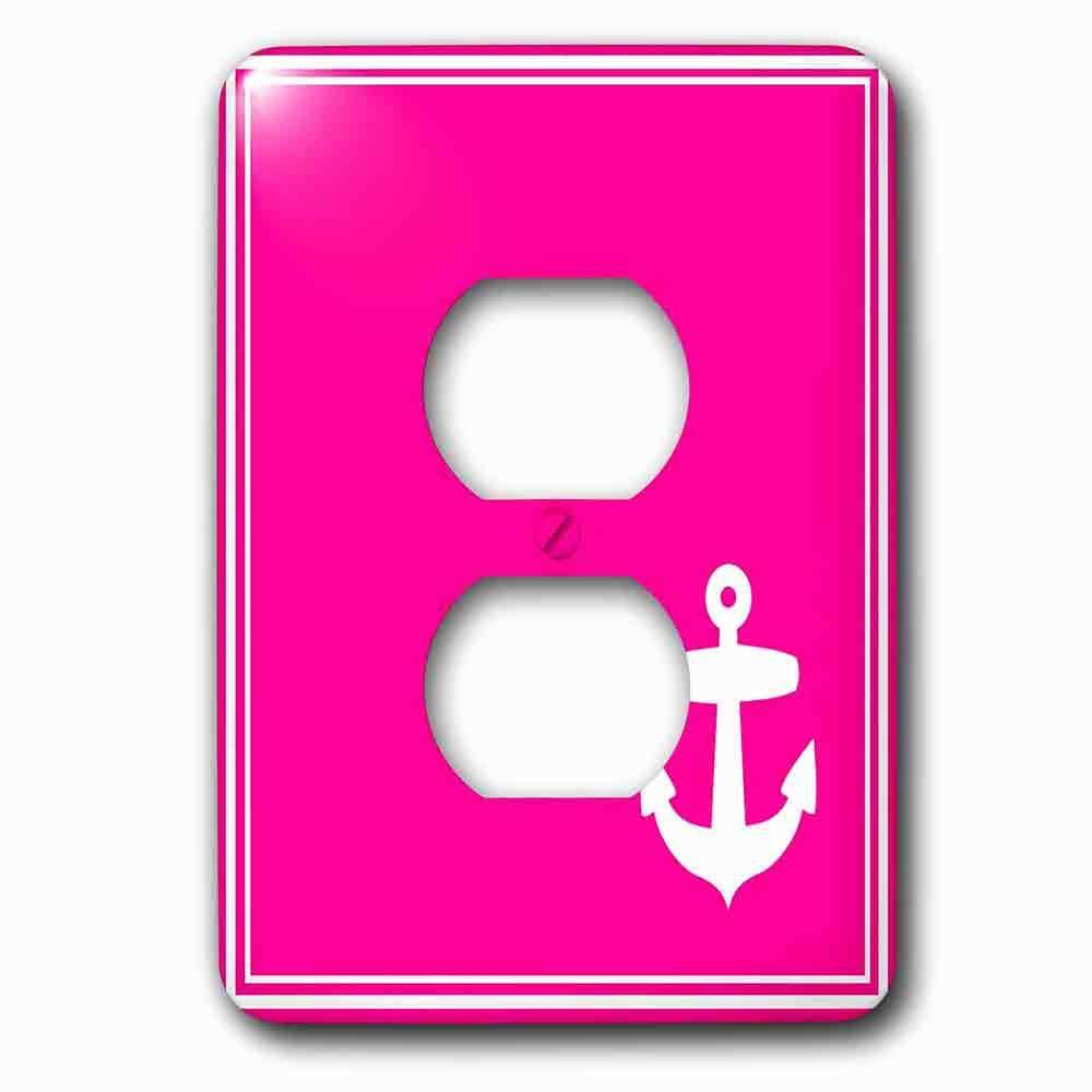 Single Duplex Outlet With Contemporary Stylish Nautical White Sailing Anchor In Corner On Hot Pink With White Border