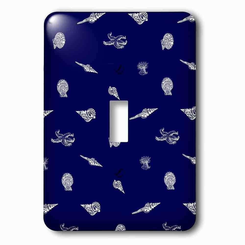 Single Toggle Wallplate With Contemporary Nautical Navy Blue And White Seashell And Starfish Pattern Vintage Beach Seashells