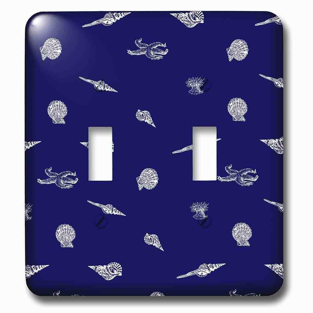 Double Toggle Wallplate With Contemporary Nautical Navy Blue And White Seashell And Starfish Pattern Vintage Beach Seashells