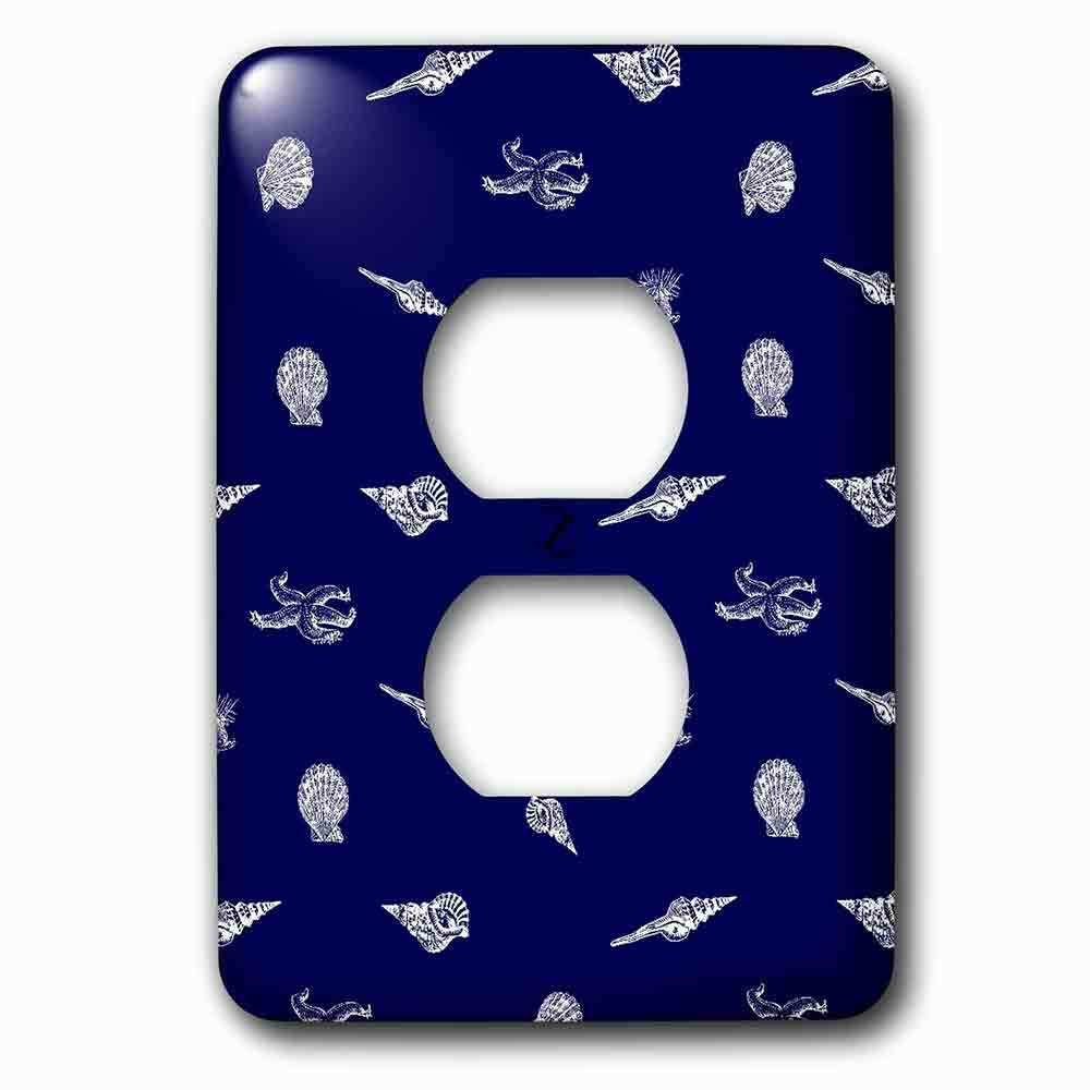 Single Duplex Outlet With Contemporary Nautical Navy Blue And White Seashell And Starfish Pattern Vintage Beach Seashells