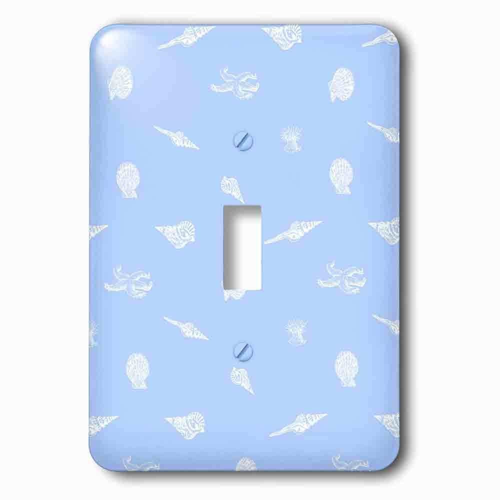 Single Toggle Wallplate With Contemporary Nautical Baby Blue And White Seashell And Starfish Pattern Vintage Beach Seashells