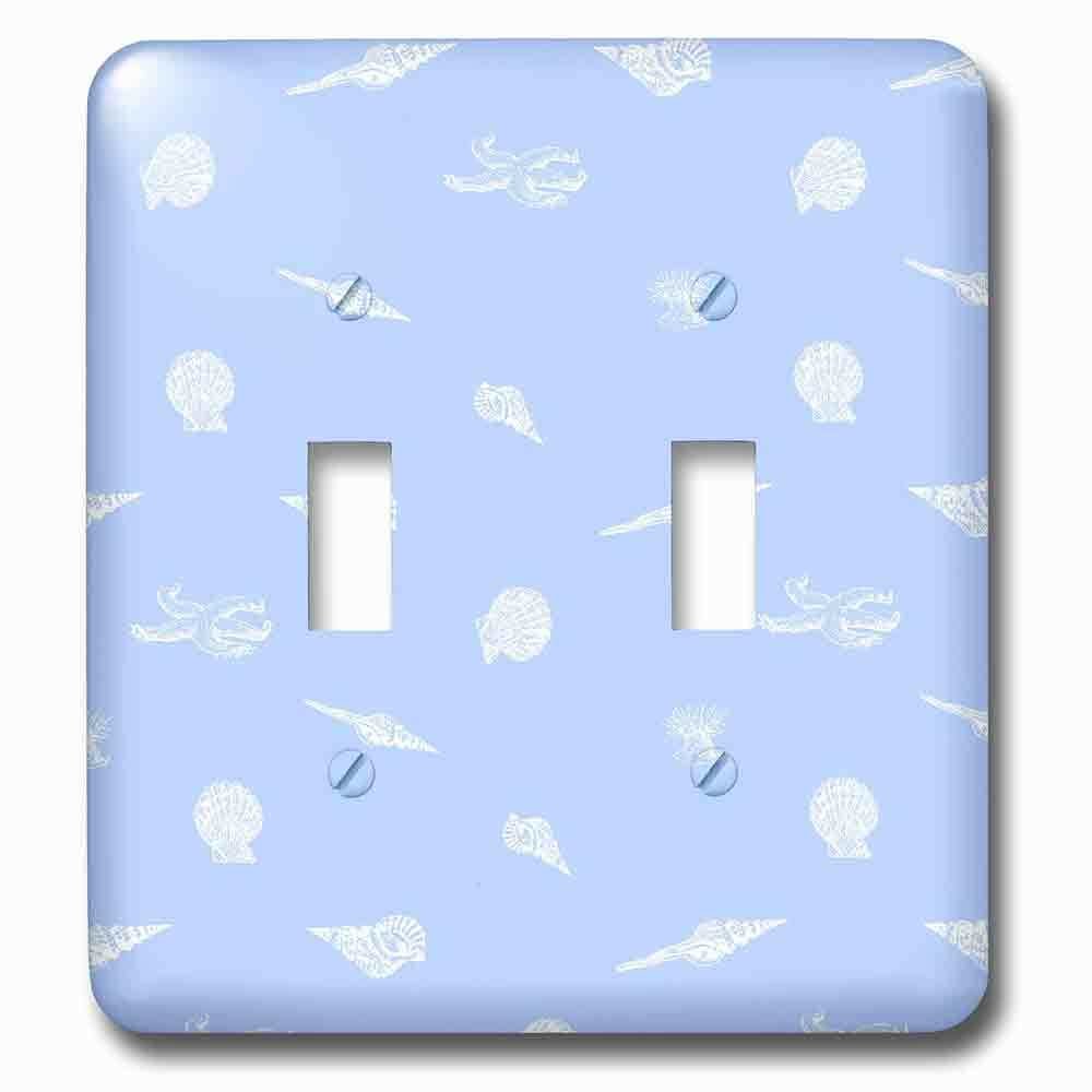 Double Toggle Wallplate With Contemporary Nautical Baby Blue And White Seashell And Starfish Pattern Vintage Beach Seashells