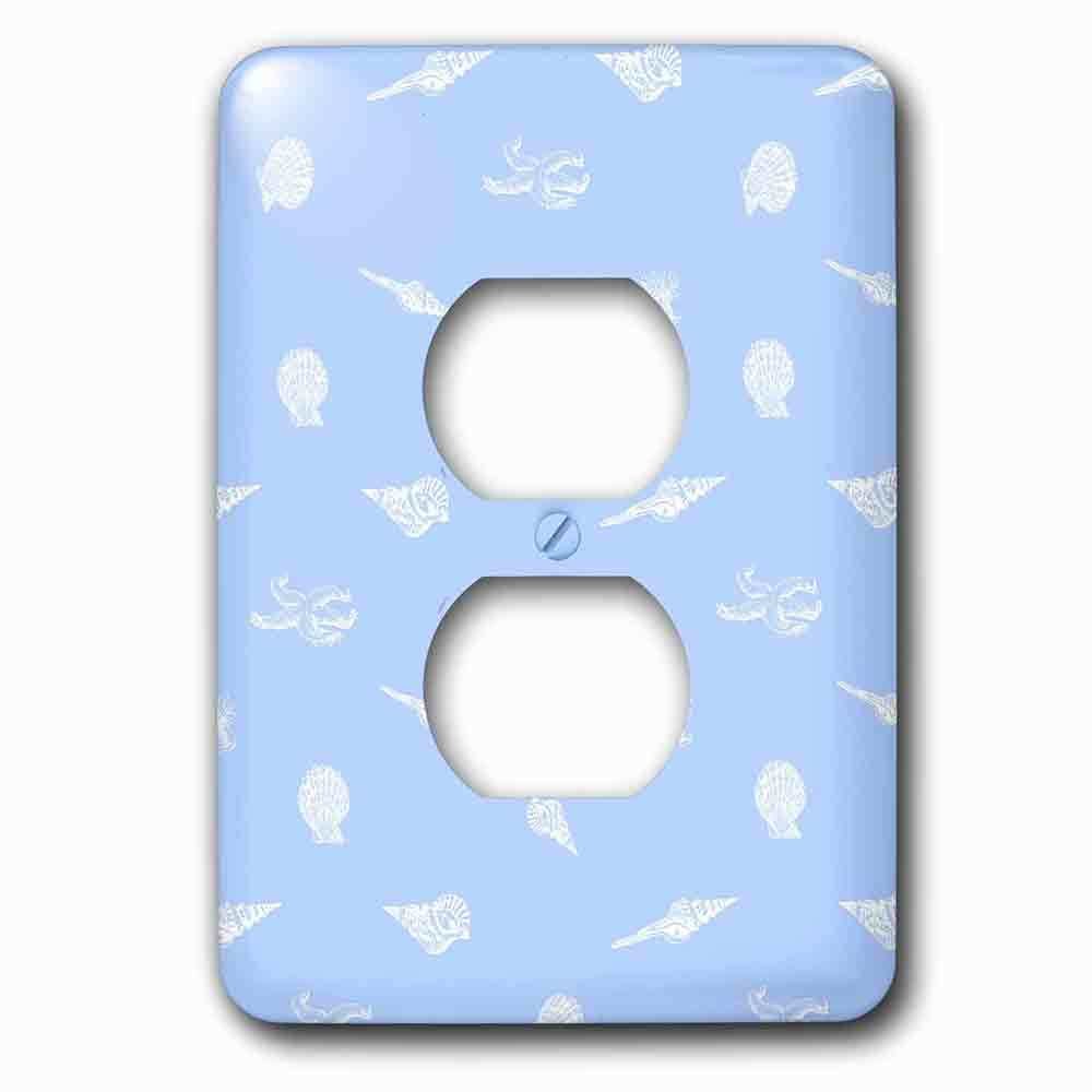 Single Duplex Outlet With Contemporary Nautical Baby Blue And White Seashell And Starfish Pattern Vintage Beach Seashells