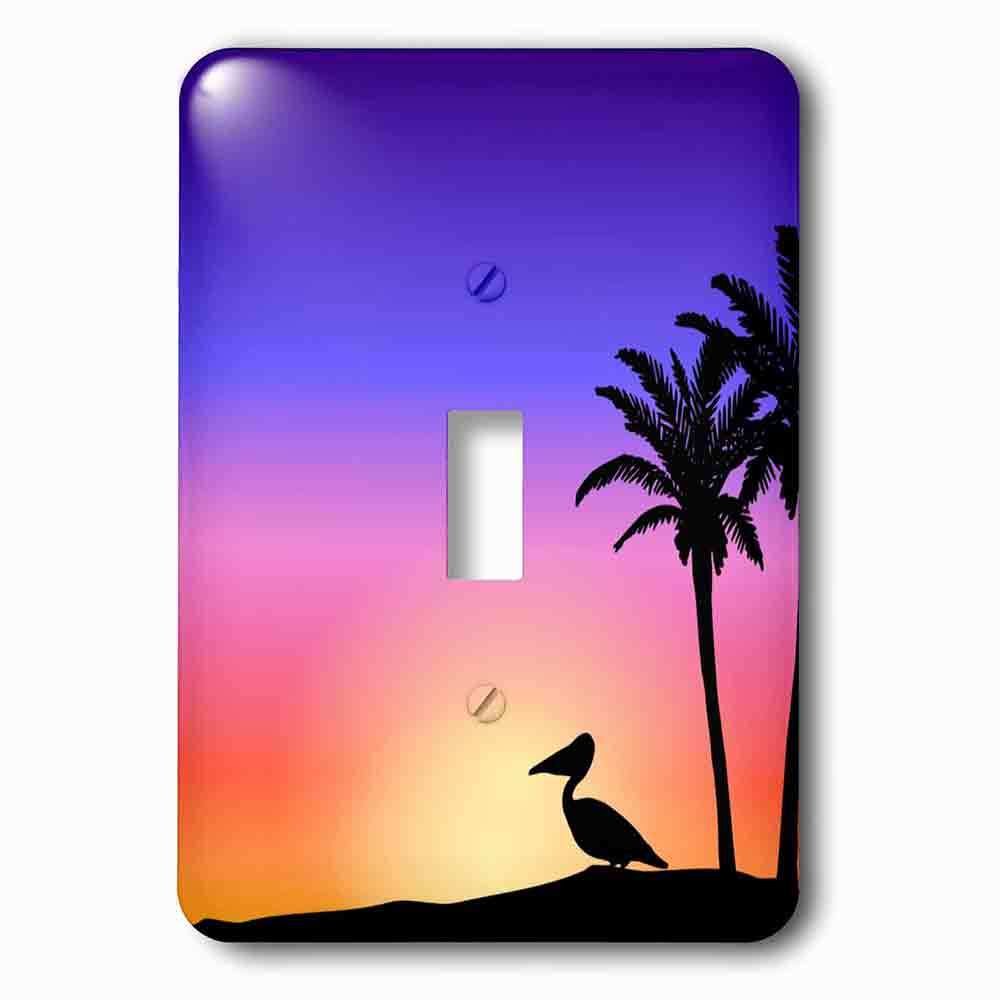 Single Toggle Wallplate With Tropical Palm Trees And Pelican Silhouette At Sunset Beach Nautical Seaside Scene