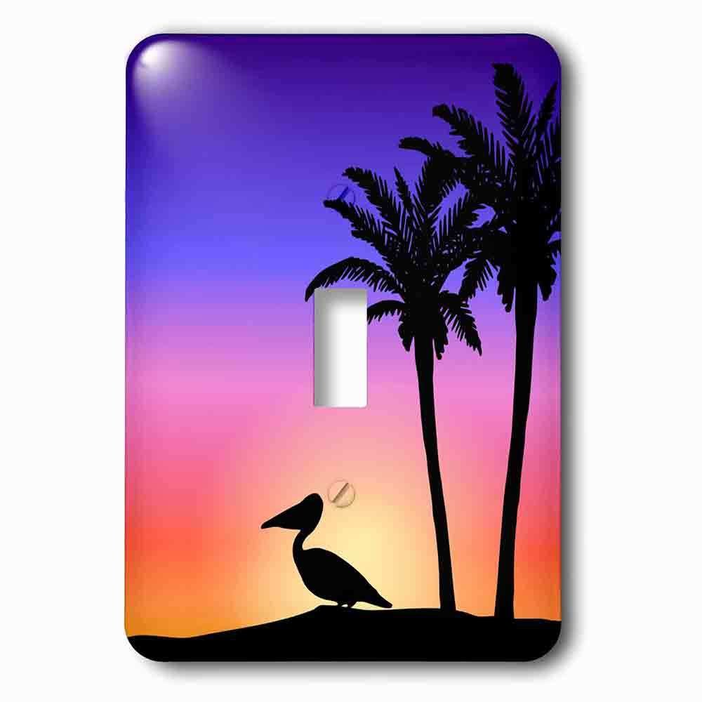 Single Toggle Wallplate With Tropical Palm Trees And Pelican Bird Silhouette At Colorful Sunset Beach Nautical Seaside Scene