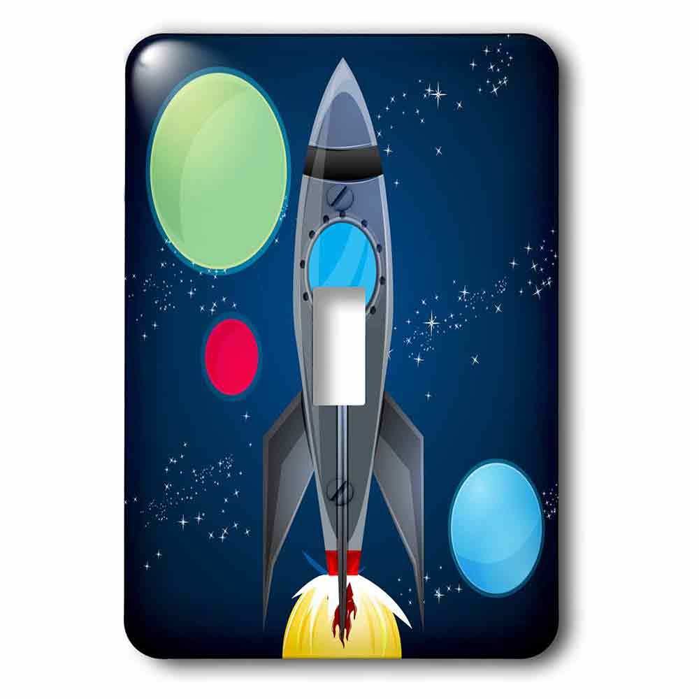 Single Toggle Switchplate With Rocket Ship With Planets Design On A Dark Blue Background