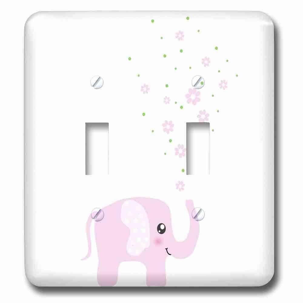 Double Toggle Wallplate With Cute Pink Elephant Blowing Flowers From Trunk Girly Kawaii Kids Nursery Animal Baby Girl Cartoon