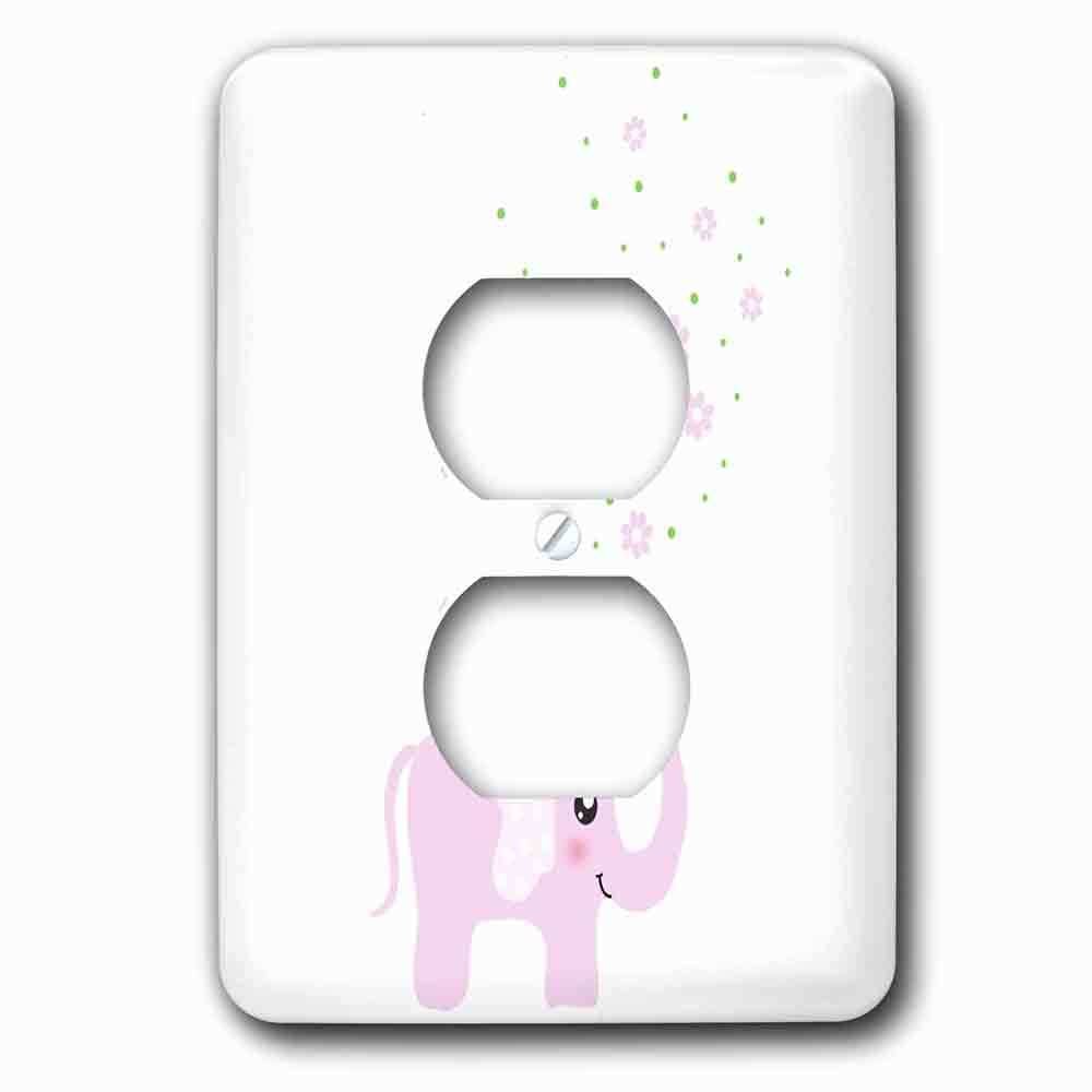 Single Duplex Outlet With Cute Pink Elephant Blowing Flowers From Trunk Girly Kawaii Kids Nursery Animal Baby Girl Cartoon