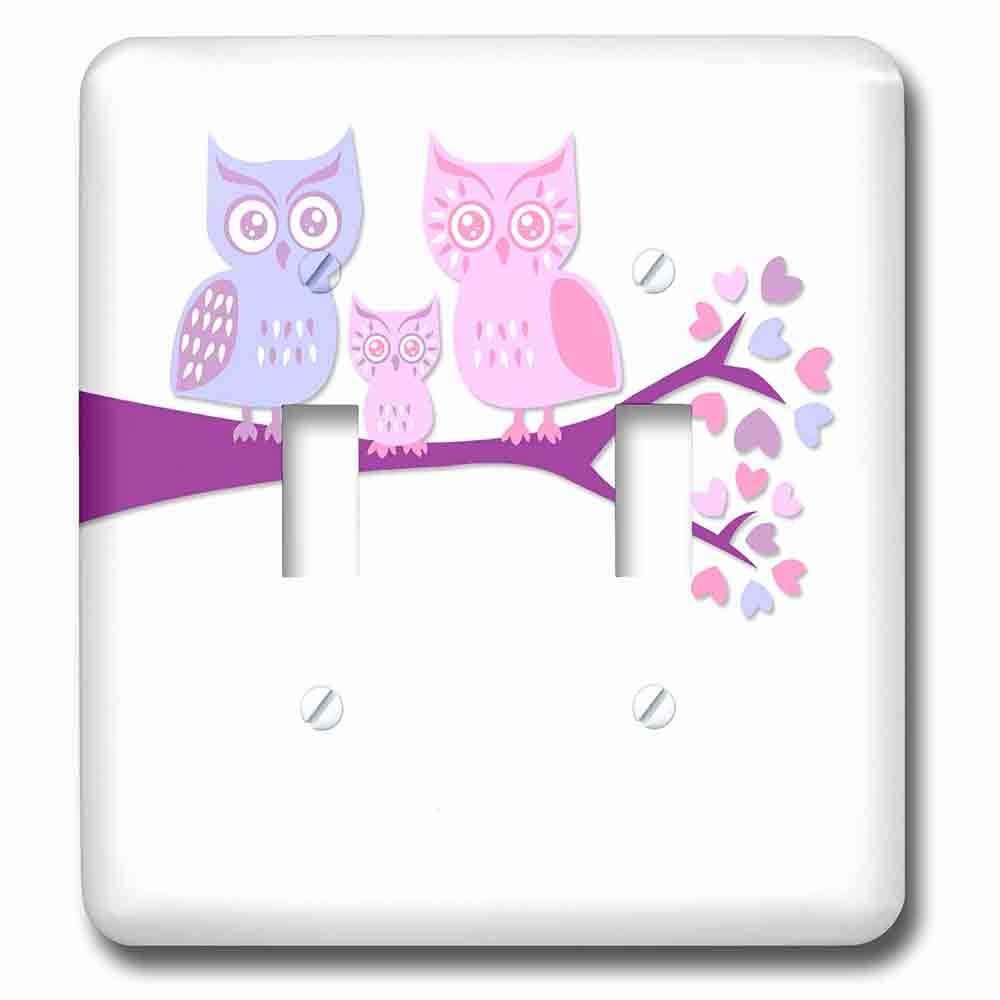 Double Toggle Wallplate With Cute Owl Family With Baby Girl Purple And Pink
