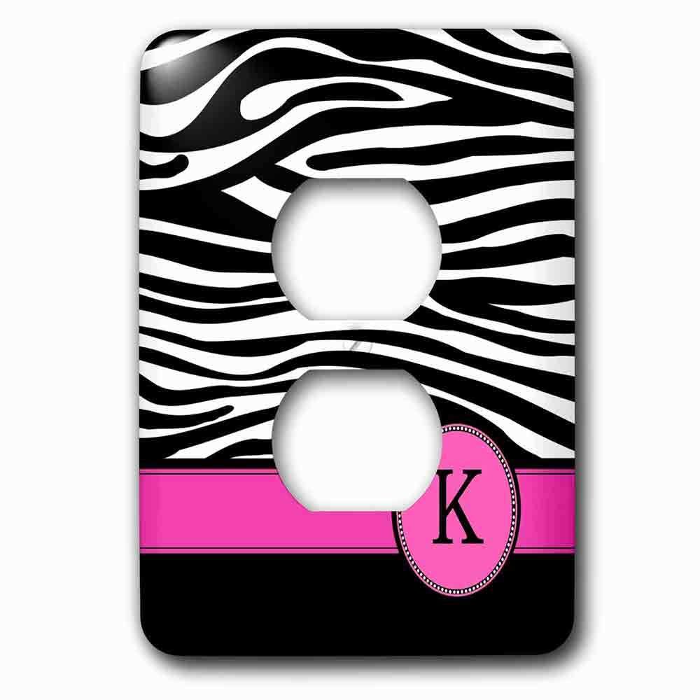 Single Duplex Outlet With Letter K Monogrammed Black And White Zebra Stripes Animal Print With Hot Pink Personalized Initial