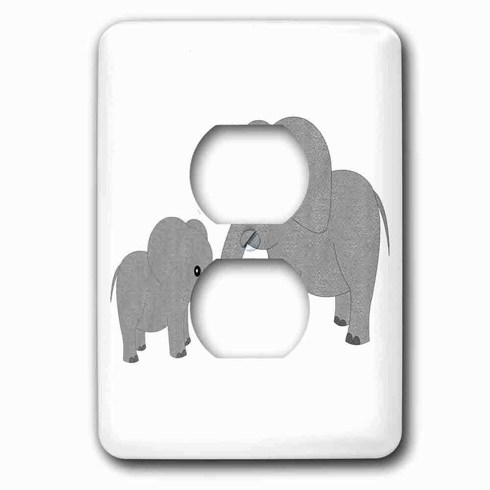 Single Duplex Outlet With Mom And Baby Elephant