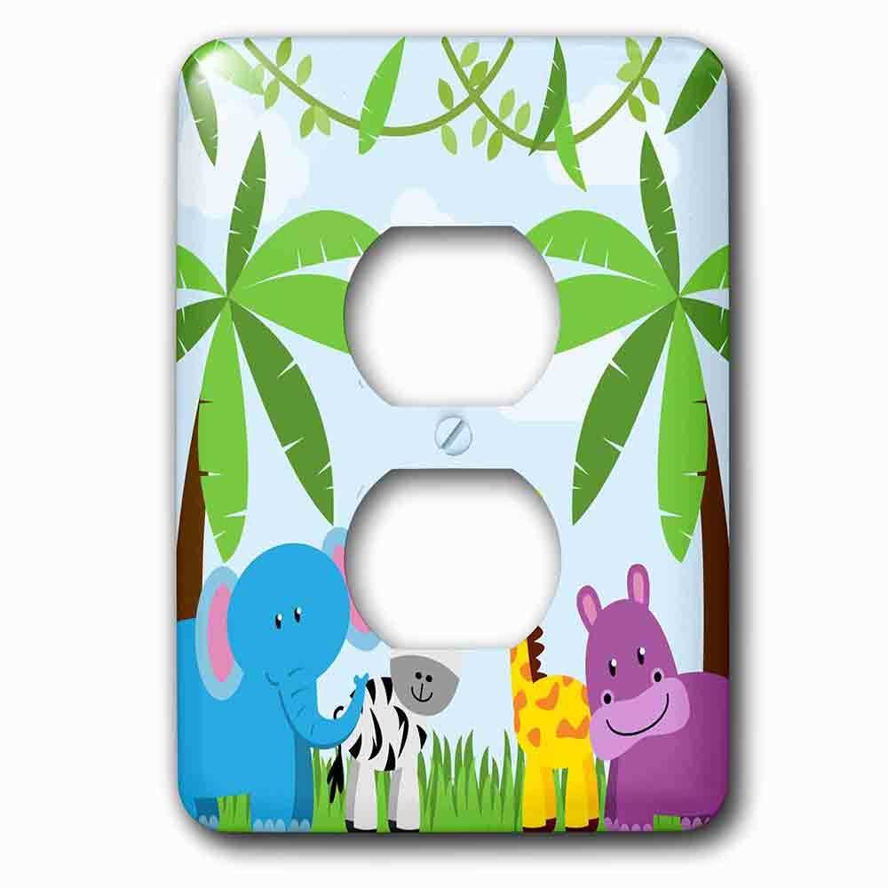 Single Duplex Outlet With Cute Jungle Animals Scene