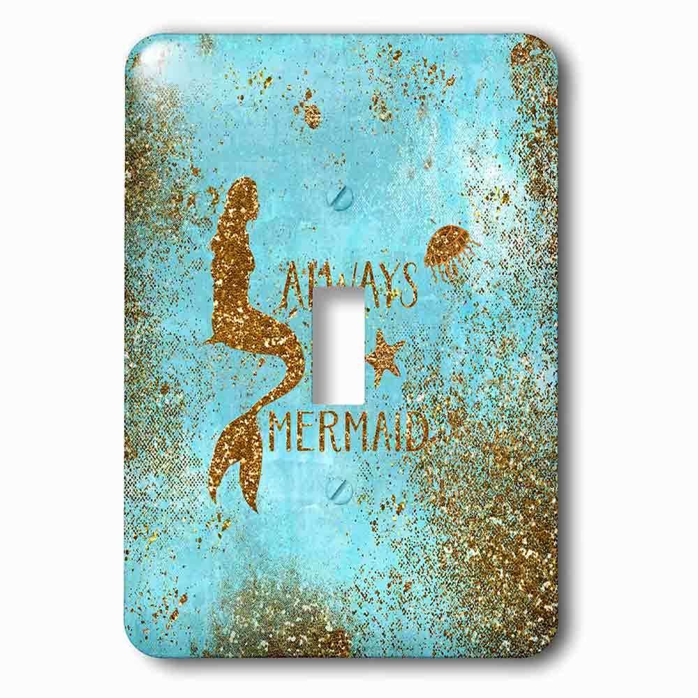 Single Toggle Wallplate With Gold Glittery Mermaid Quote On Sparkling Teal