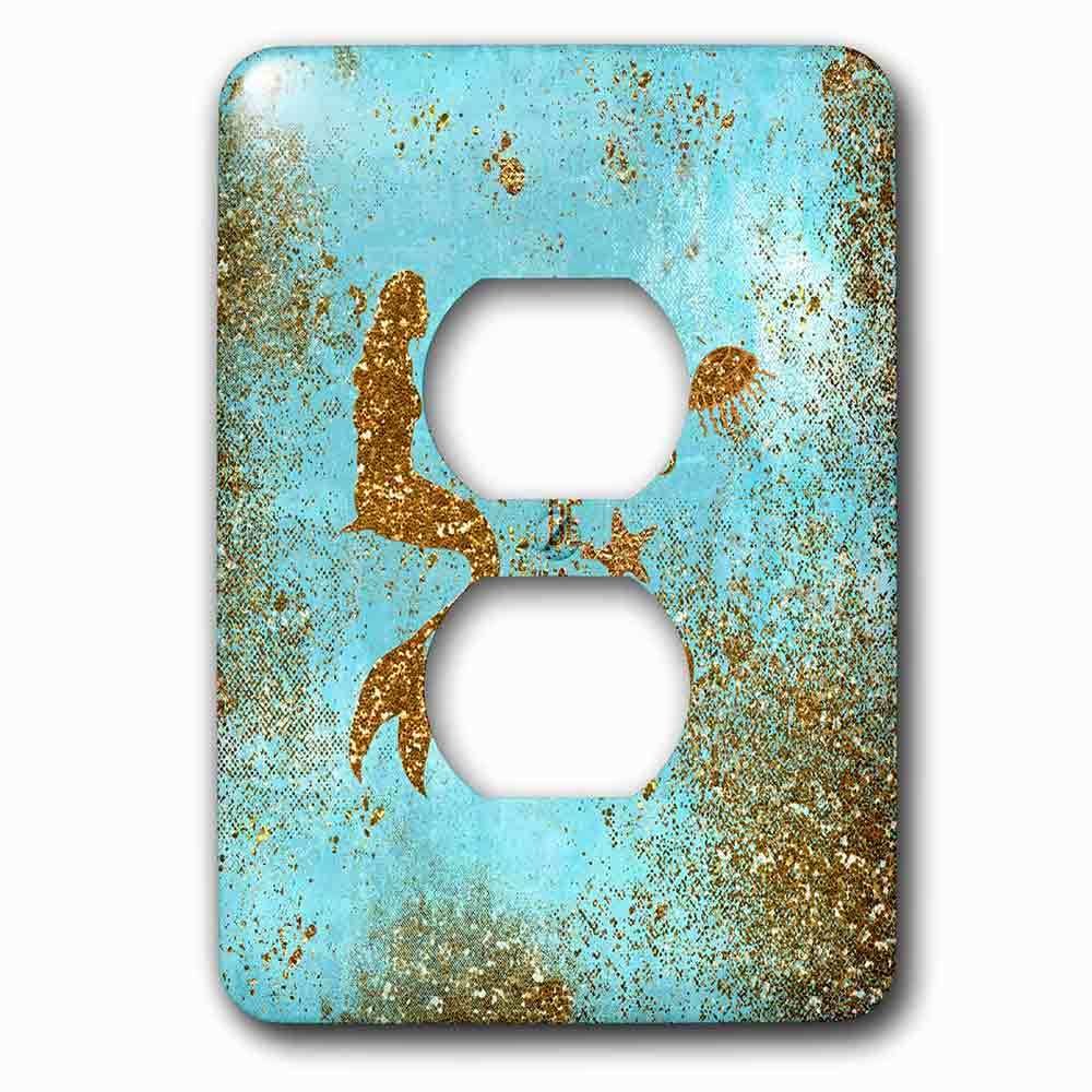Single Duplex Outlet With Gold Glittery Mermaid Quote On Sparkling Teal