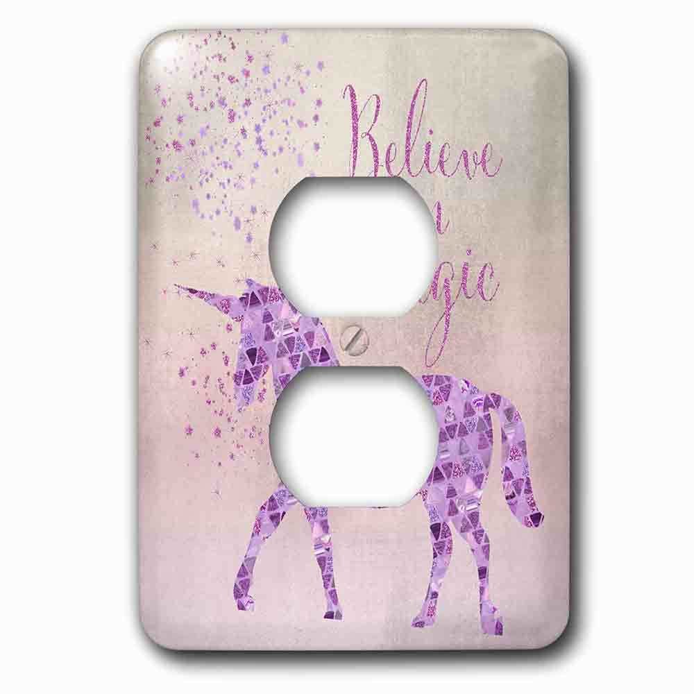 Single Duplex Outlet With Glittering Unicorn And Test Believe In Magic