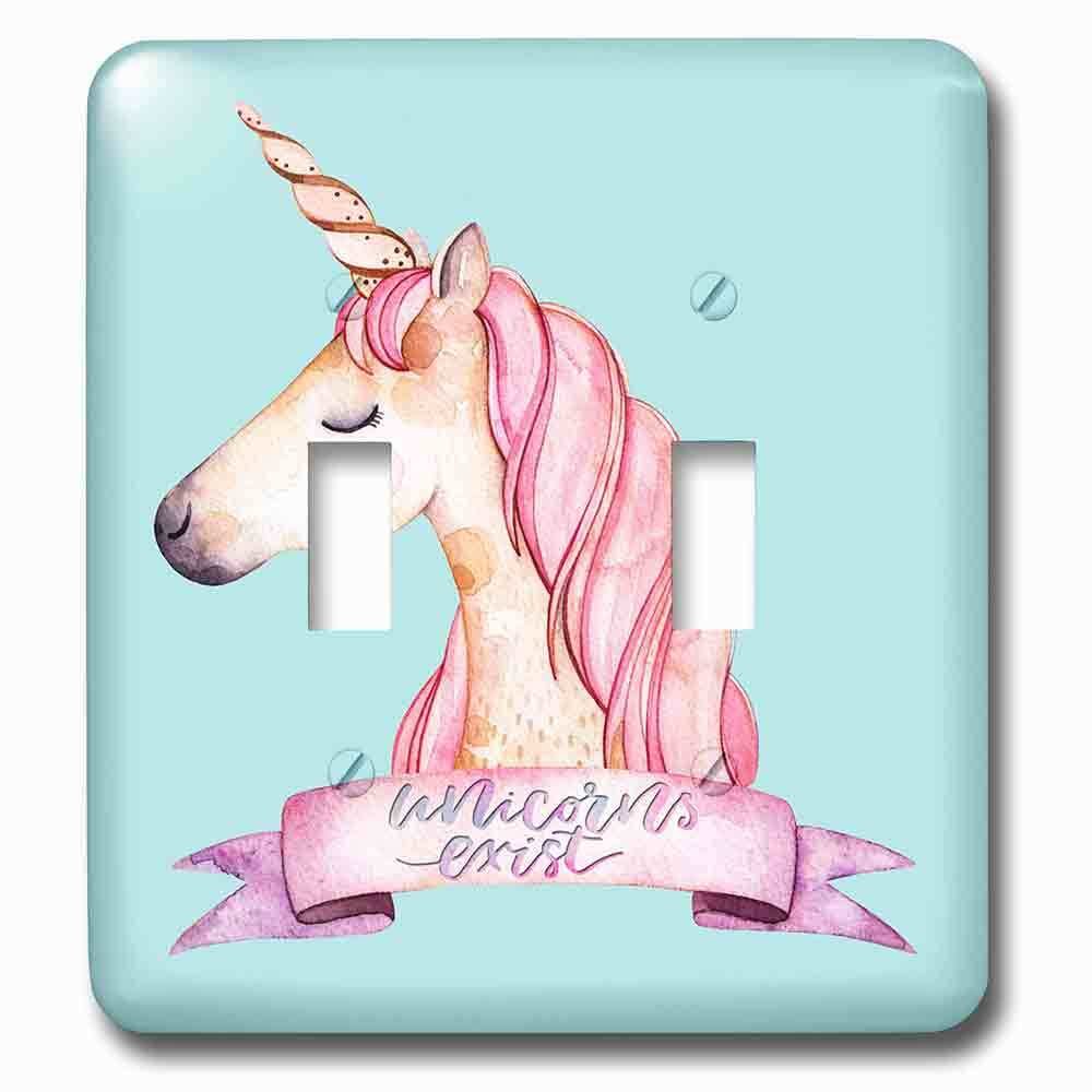 Double Toggle Wallplate With Blue Girl Unicorn Illustration And Typography Unicorns Exist