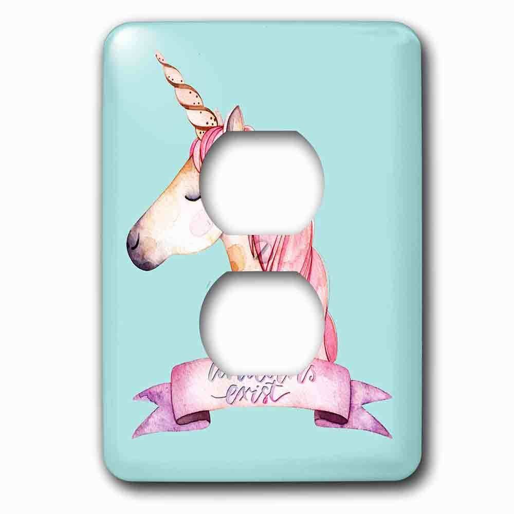 Single Duplex Outlet With Blue Girl Unicorn Illustration And Typography Unicorns Exist