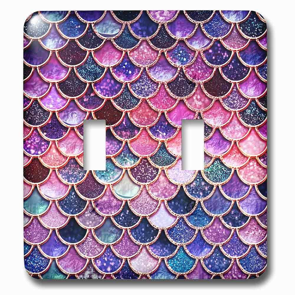 Double Toggle Wallplate With Image Of Sparkling Pink Purple Luxury Elegant Mermaid Scales Glitter