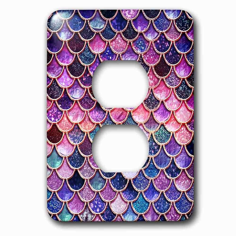 Single Duplex Outlet With Image Of Sparkling Pink Purple Luxury Elegant Mermaid Scales Glitter