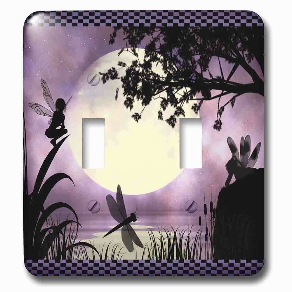 Double Toggle Wallplate With Fairies And Dragonflies With An Purple Moon
