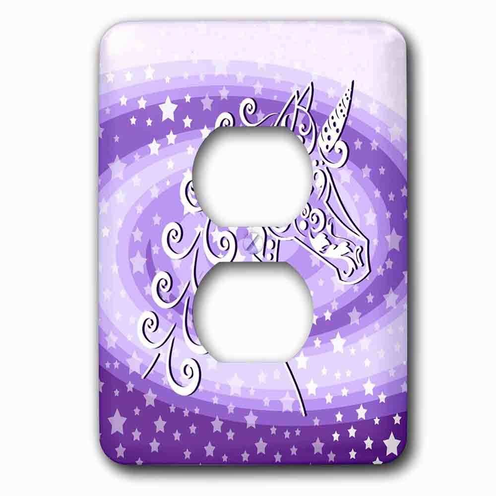 Single Duplex Outlet With Magical Unicorn And Stars On Purple Swirl