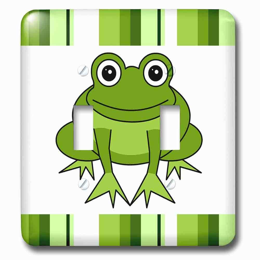 Double Toggle Wallplate With Cute Happy Green Frog With Stripes