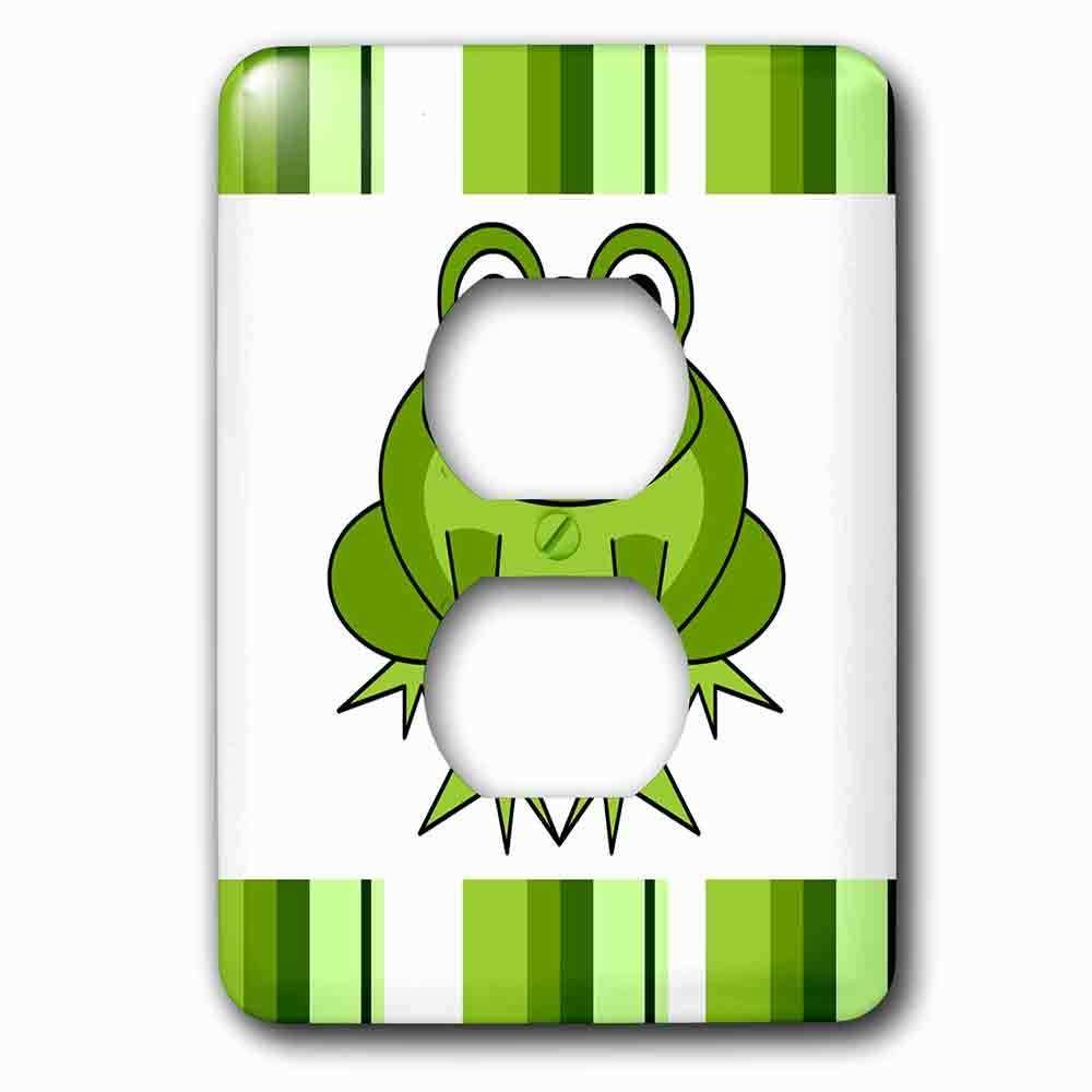 Single Duplex Outlet With Cute Happy Green Frog With Stripes