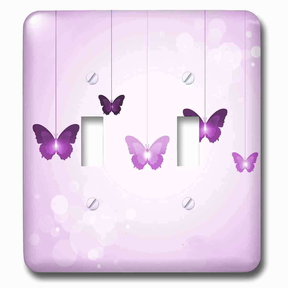 Double Toggle Wallplate With Cute Dark And Light Purple Dangling Butterflies