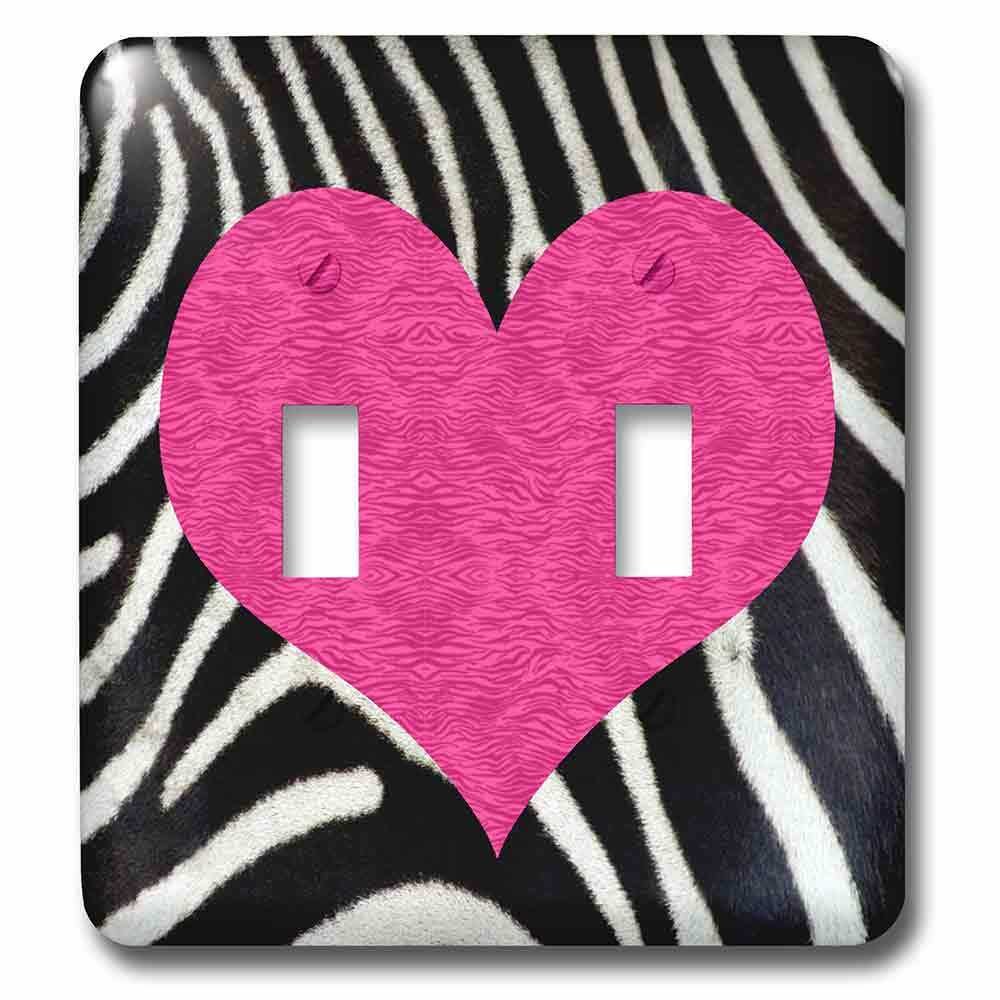 Double Toggle Wall Plate With Punk Rockabilly Zebra Animal Stripe Pink Heart Print