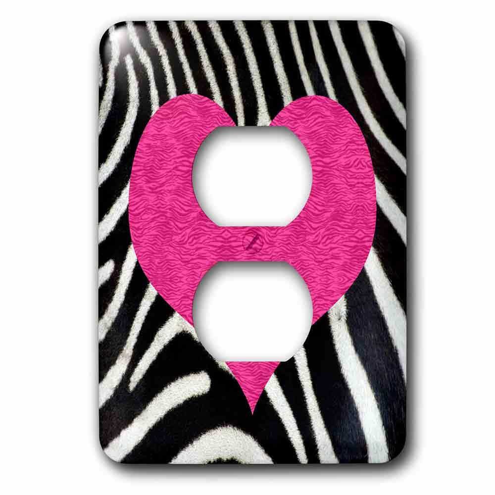Single Duplex Wall Plate With Punk Rockabilly Zebra Animal Stripe Pink Heart Print