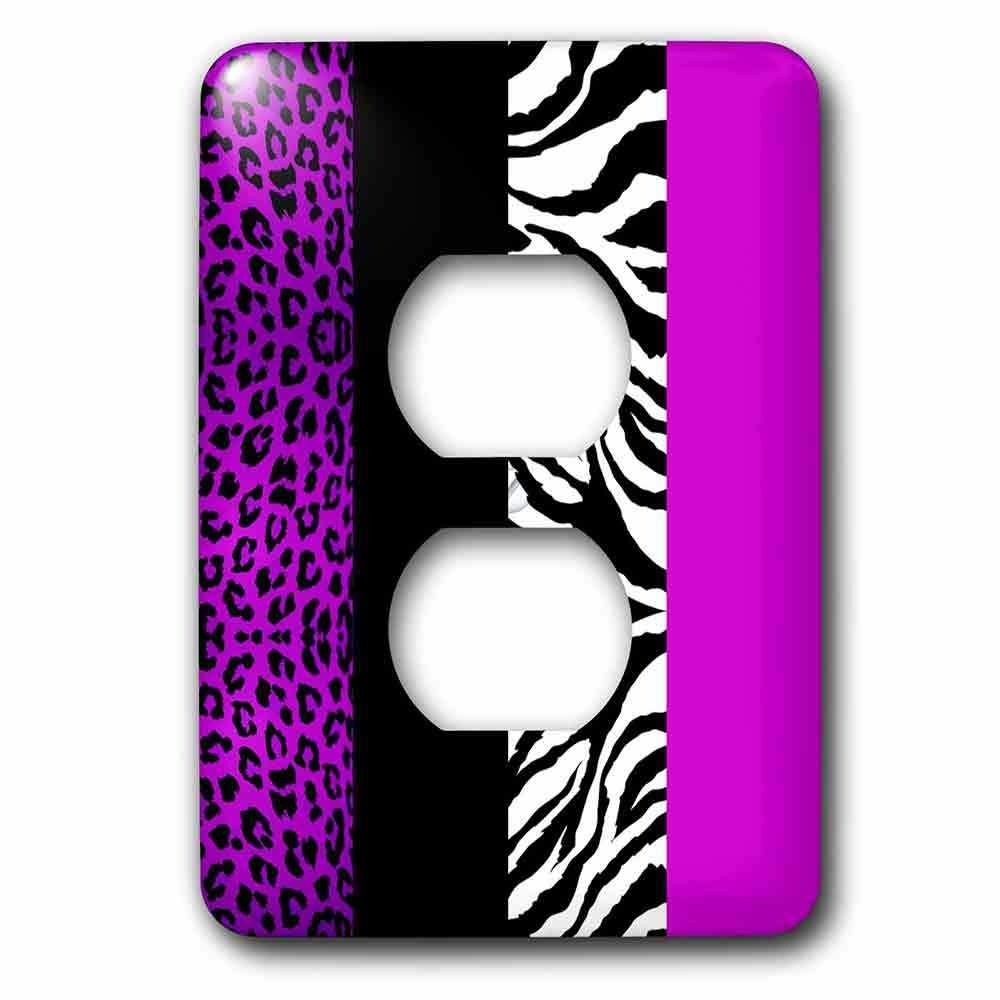 Single Duplex Wallplate With Purple Black And White Leopard And Zebra Print