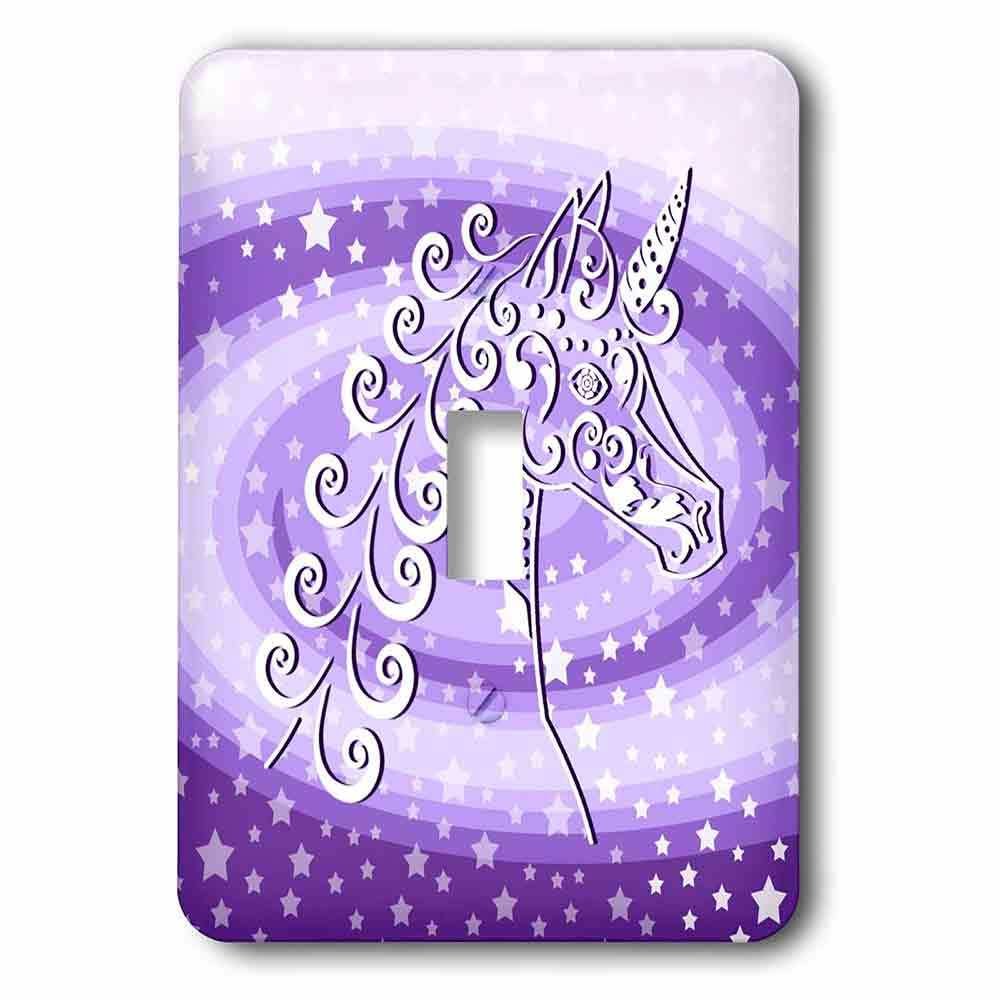 Single Toggle Wallplate With Magical Unicorn And Stars On Purple Swirl