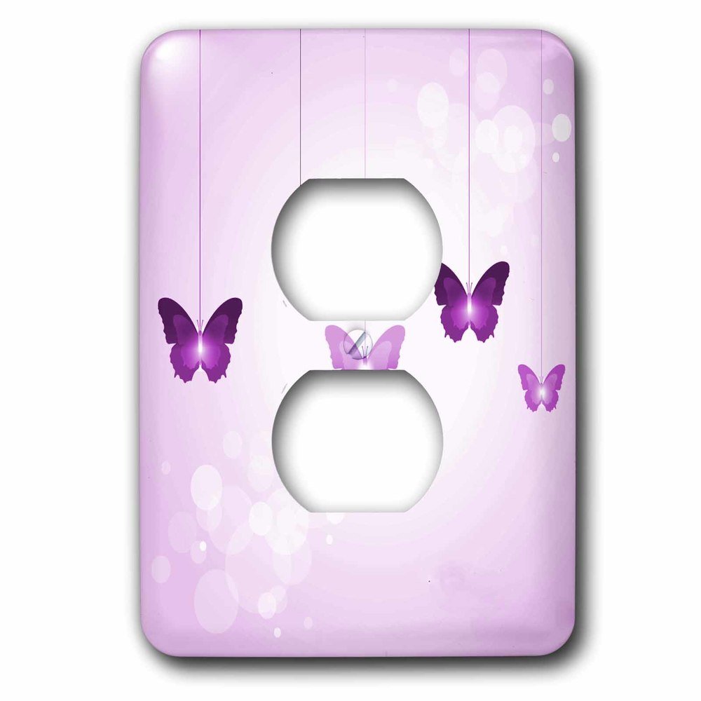 Single Duplex Wallplate With Dark And Light Purple Dangling Butterflies