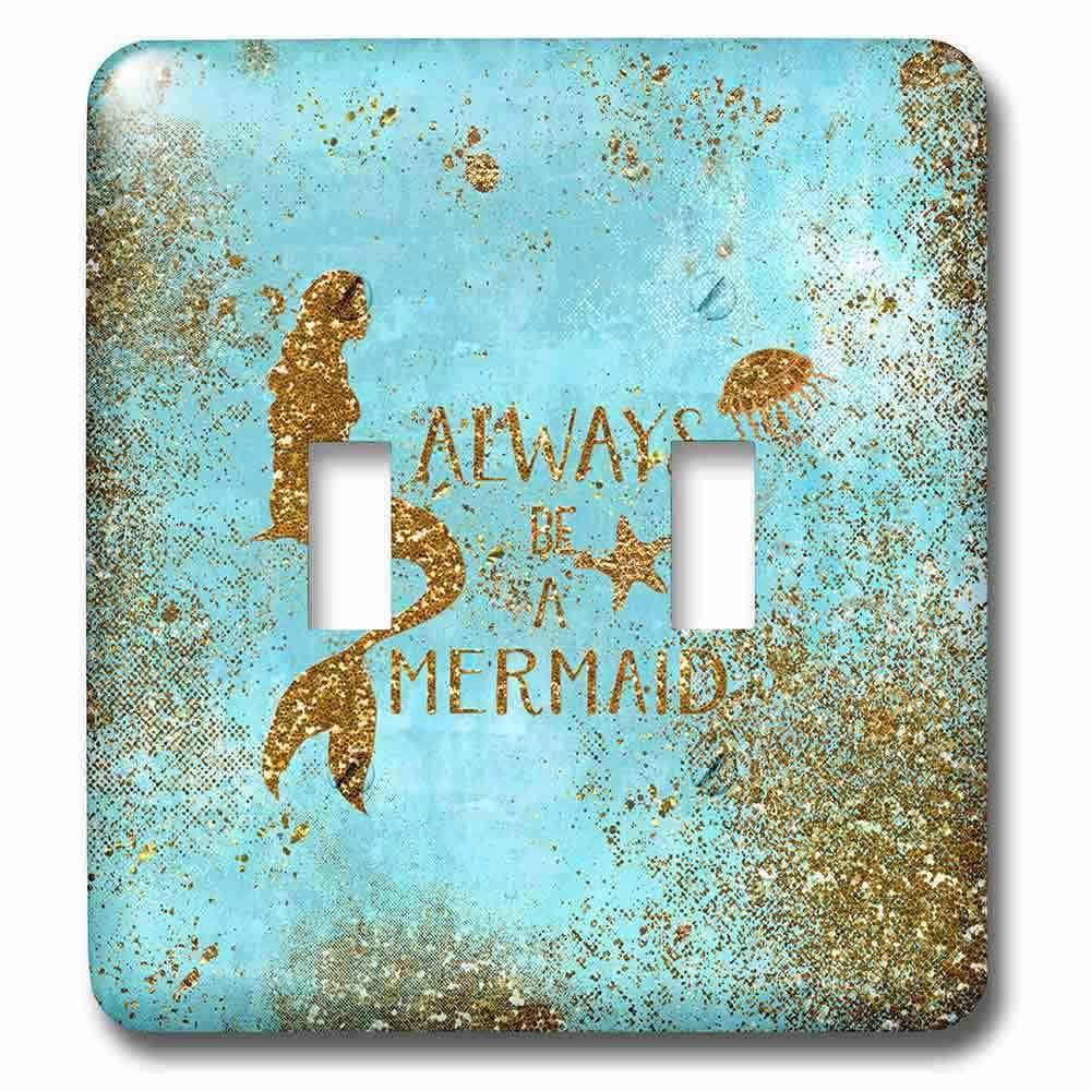 Double Toggle Wallplate With Gold Glittery Mermaid Quote On Sparkling Teal